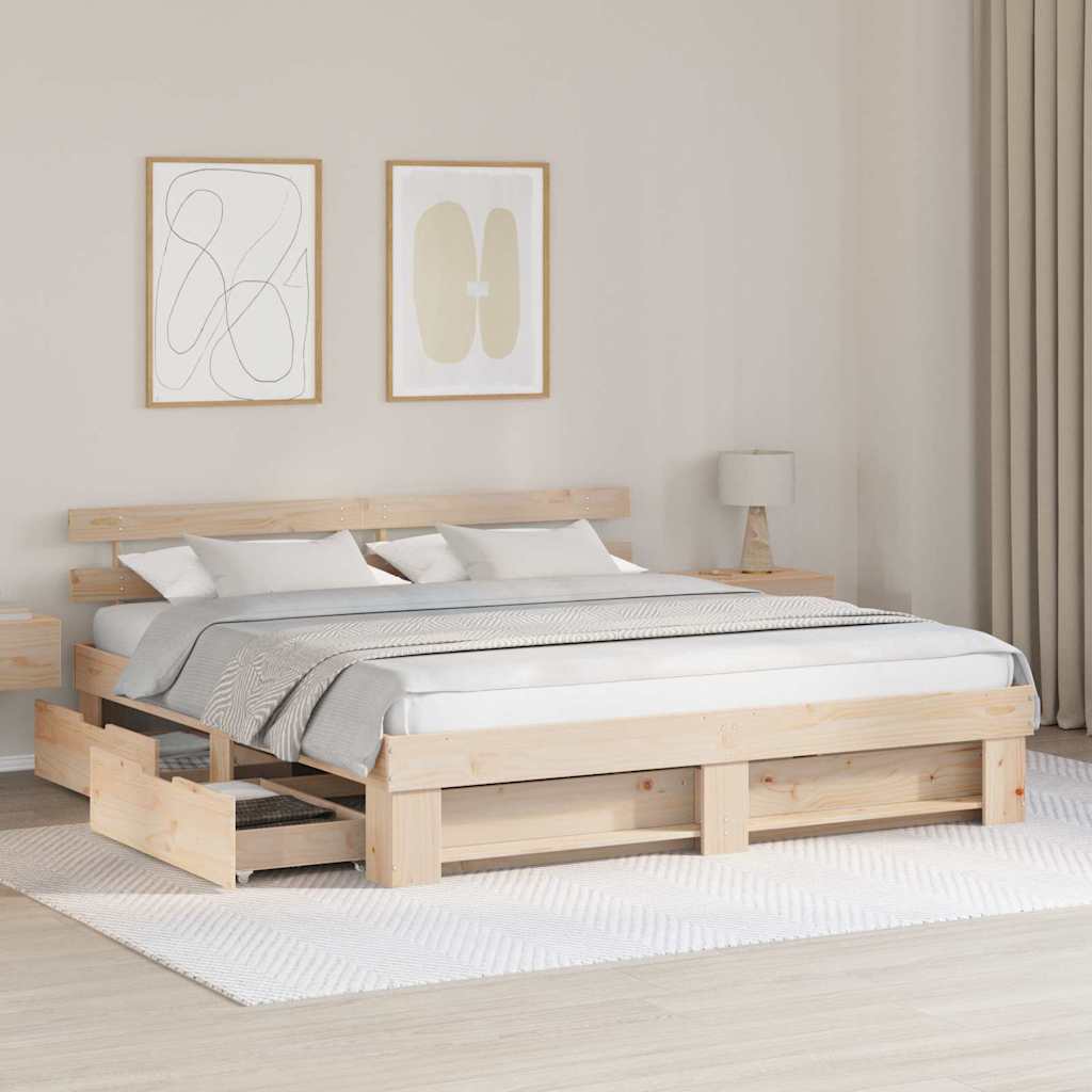 Cadre de lit avec tiroir Marron 200 x 200 cm Bois massif en pin - XIOS