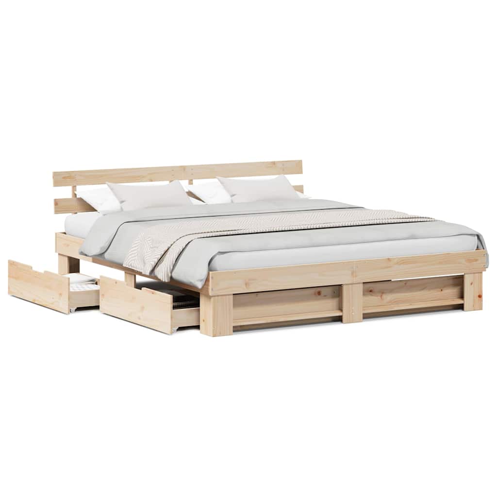Cadre de lit avec tiroir Marron 200 x 200 cm Bois massif en pin - XIOS