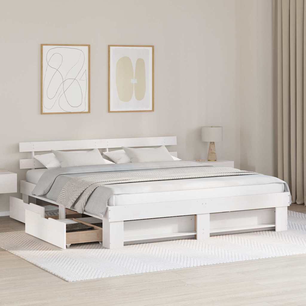 Cadre de lit avec tête de lit Blanc 200 x 200 cm Pin massif - XIOS