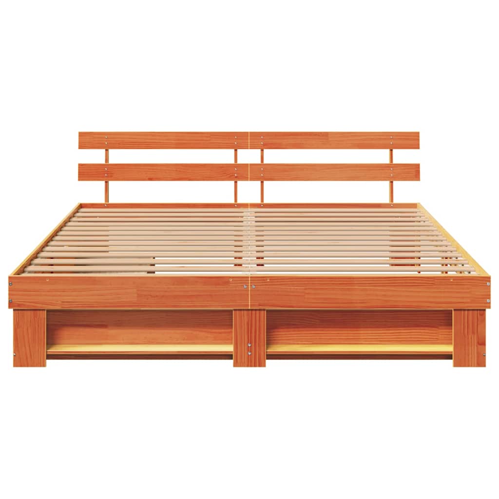 Cadre de lit avec tête de lit Brun cire 200 x 200 cm Pin massif - XIOS