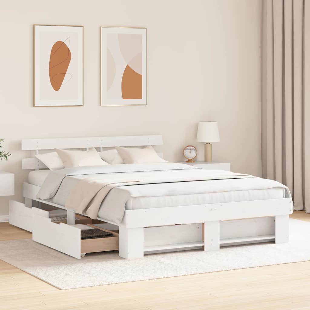 Cadre de lit avec tête de lit Blanc 150 x 200 cm Pin massif - XIOS
