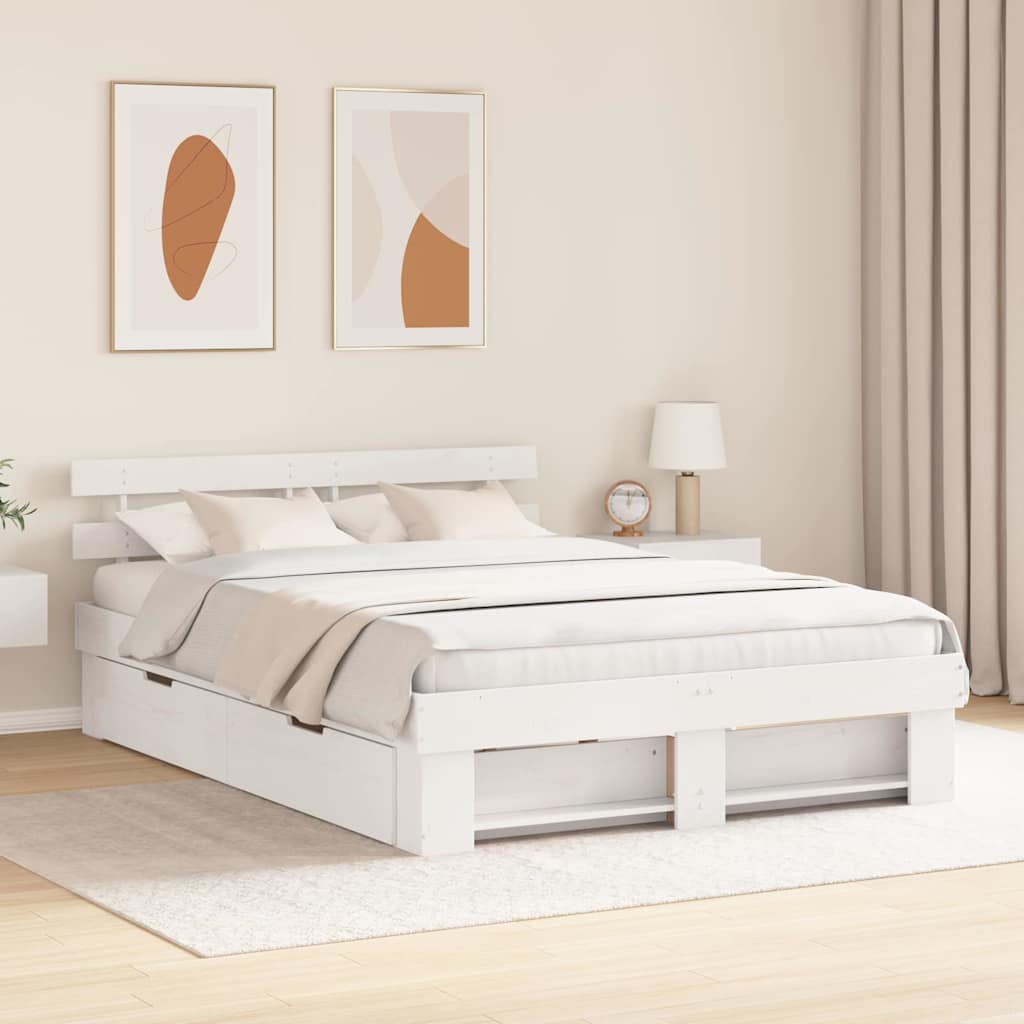 Cadre de lit avec tête de lit Blanc 140 x 200 cm Pin massif - XIOS