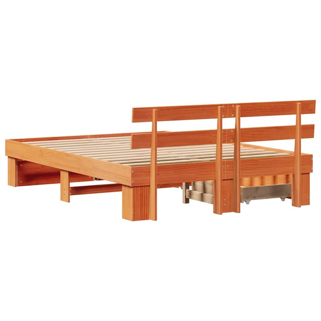 Cadre de lit avec tête de lit Brun cire 140 x 200 cm Pin massif - XIOS