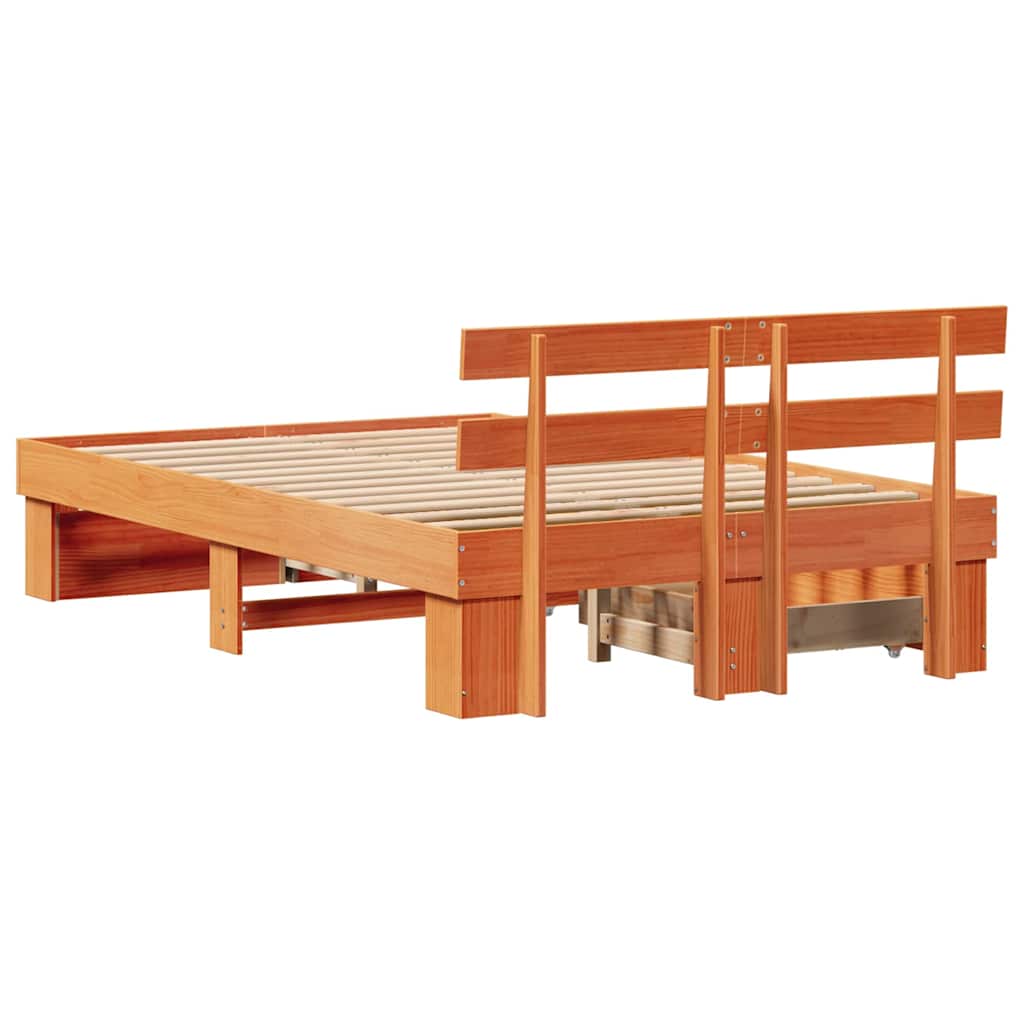 Cadre de lit avec tête de lit Brun cire 120 x 200 cm Pin massif - XIOS