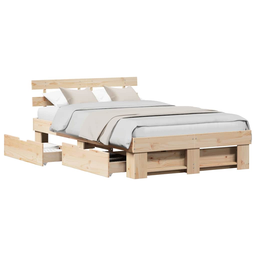 Cadre de lit avec tiroir Marron 135 x 190 cm Bois massif en pin - XIOS