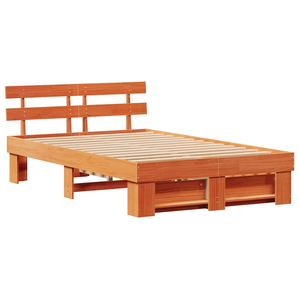 Cadre de lit avec tête de lit Brun cire 135 x 190 cm Pin massif - XIOS