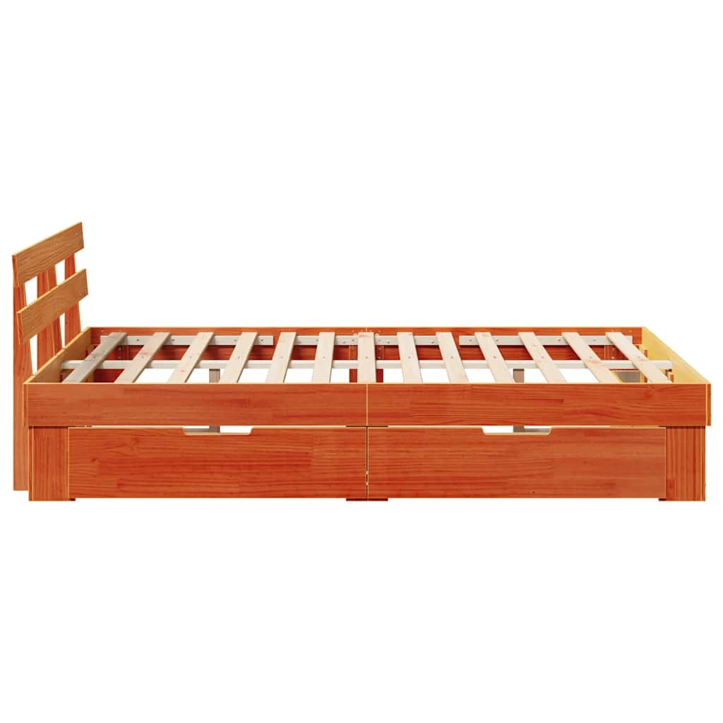 Cadre de lit avec tête de lit Brun cire 135 x 190 cm Pin massif - XIOS