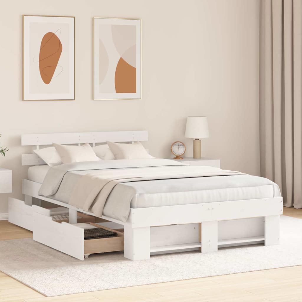 Cadre de lit avec tête de lit Blanc 120 x 190 cm Pin massif - XIOS