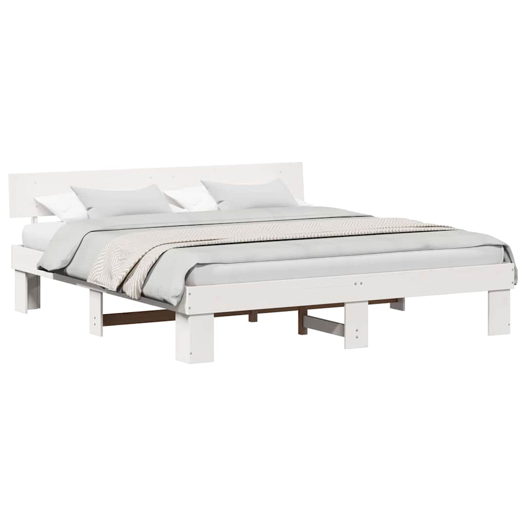 Cadre de lit Blanc 200 x 200 cm Bois massif en pin - XIOS