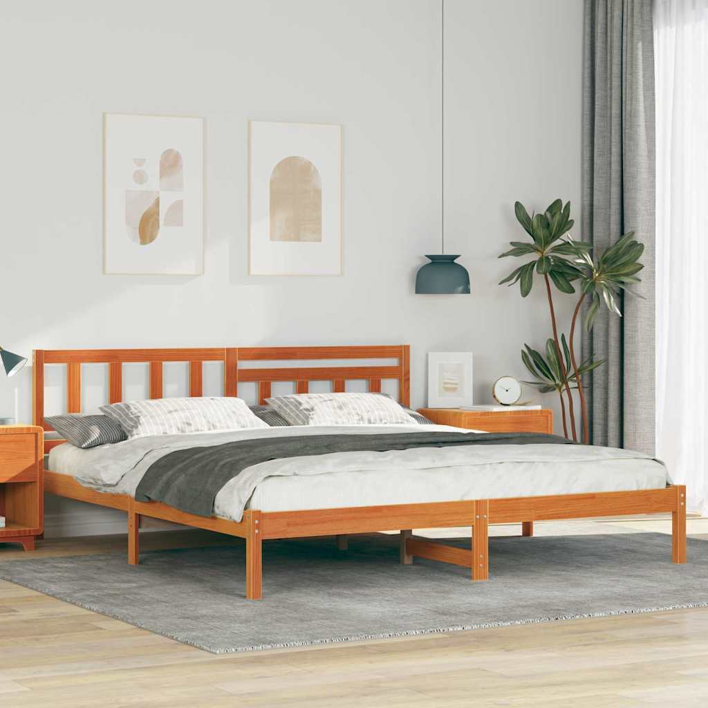 Cadre de lit avec tête de lit Brun cire 200 x 200 cm Pin massif - XIOS