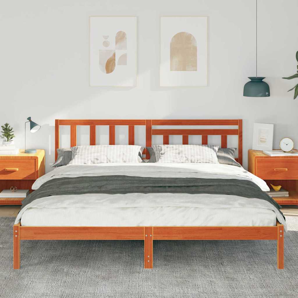 Cadre de lit avec tête de lit Brun cire 200 x 200 cm Pin massif - XIOS