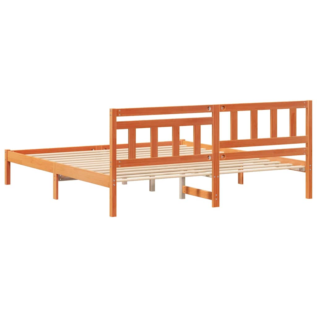 Cadre de lit avec tête de lit Brun cire 200 x 200 cm Pin massif - XIOS