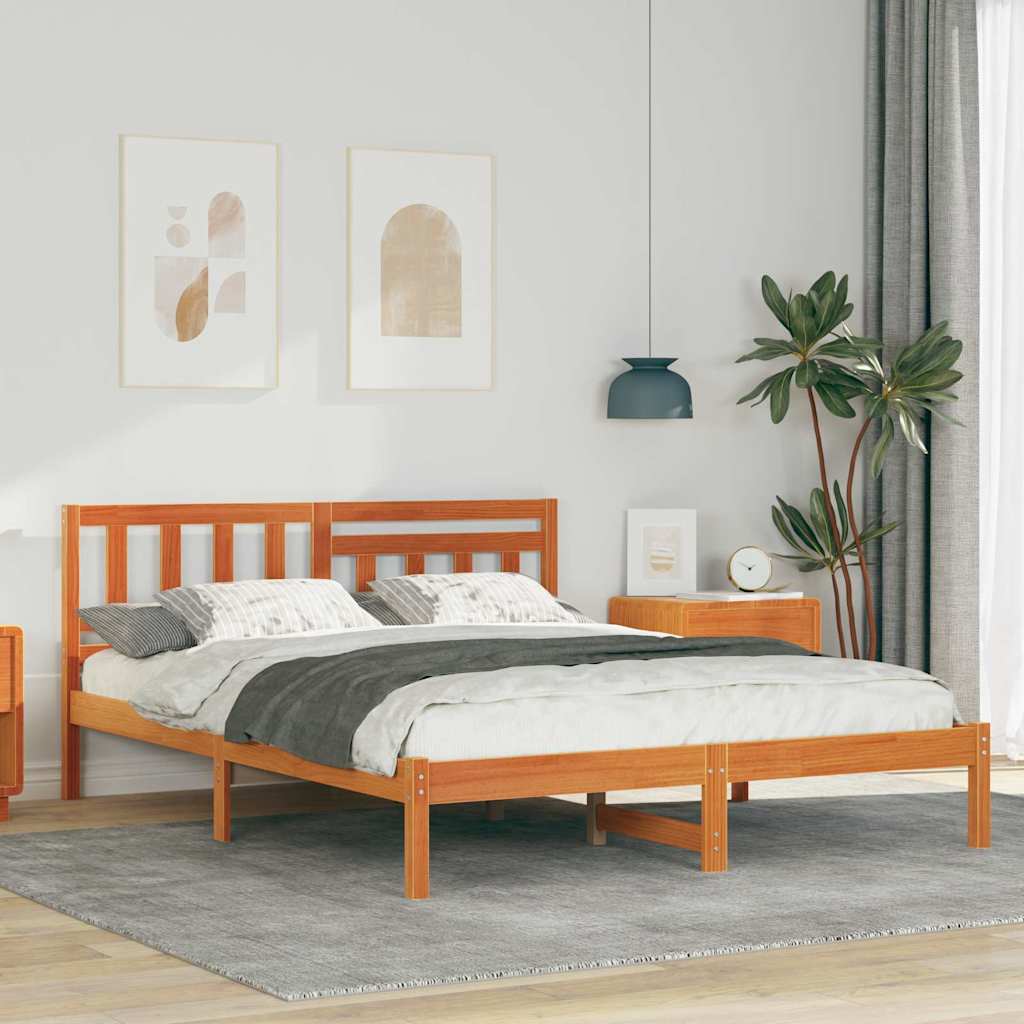 Cadre de lit avec tête de lit Brun cire 140 x 200 cm Pin massif - XIOS