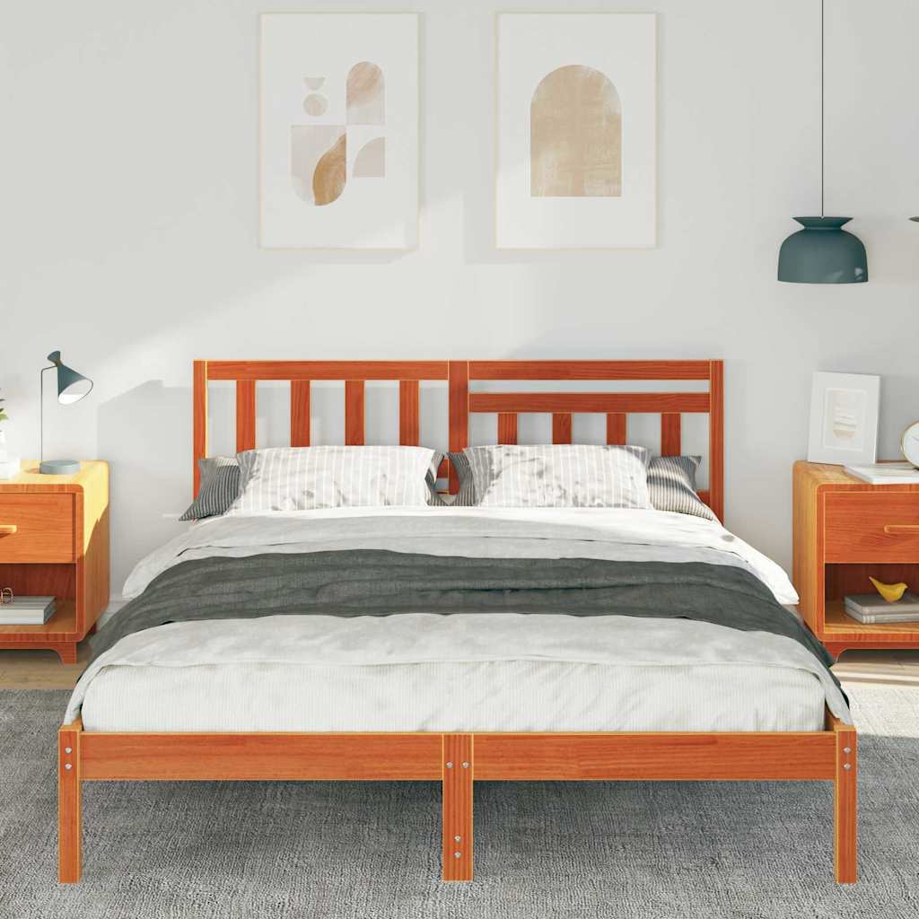 Cadre de lit avec tête de lit Brun cire 140 x 200 cm Pin massif - XIOS