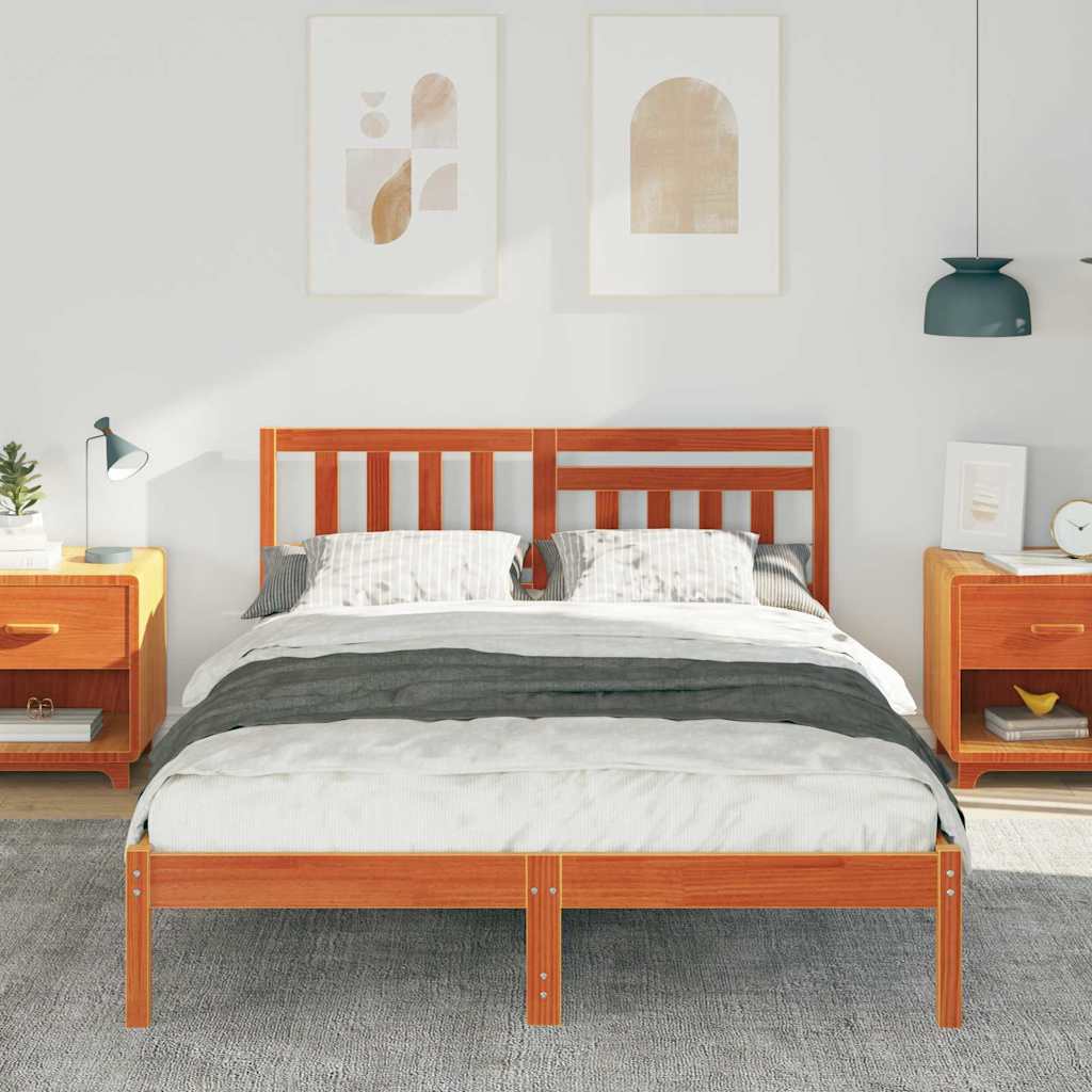 Cadre de lit Marron cire 135 x 190 cm Bois massif en pin - XIOS