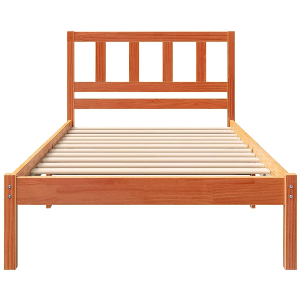 Cadre de lit avec tête de lit Brun cire 75 x 190 cm Pin massif - XIOS