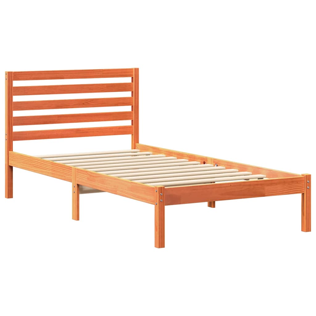 Cadre de lit avec tête de lit Brun cire 75 x 190 cm Pin massif - XIOS