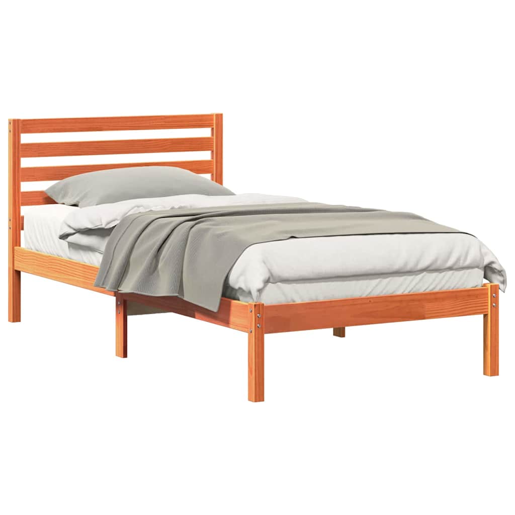 Cadre de lit avec tête de lit Brun cire 75 x 190 cm Pin massif - XIOS