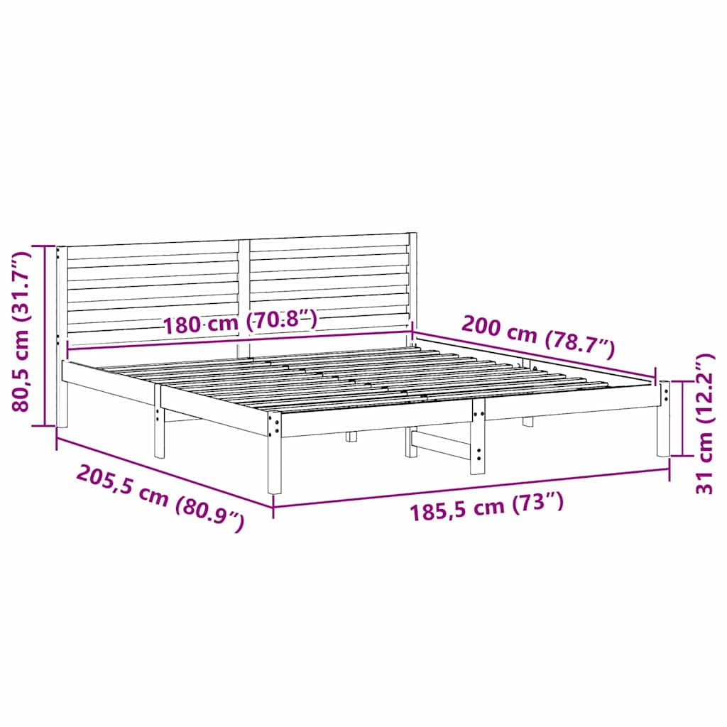 Cadre de lit Marron 180 x 200 cm Bois massif en pin - XIOS