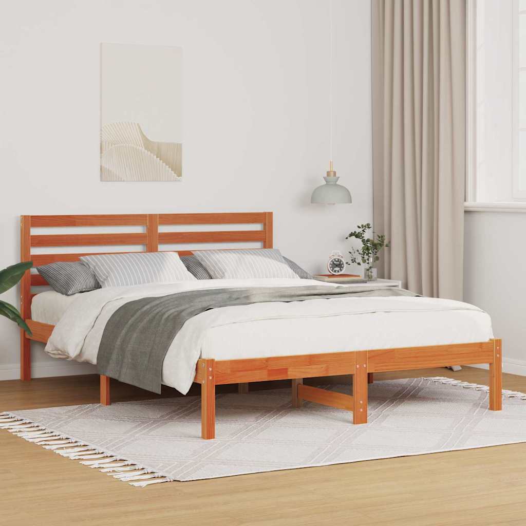 Cadre de lit Marron cire 135 x 190 cm Bois massif en pin - XIOS