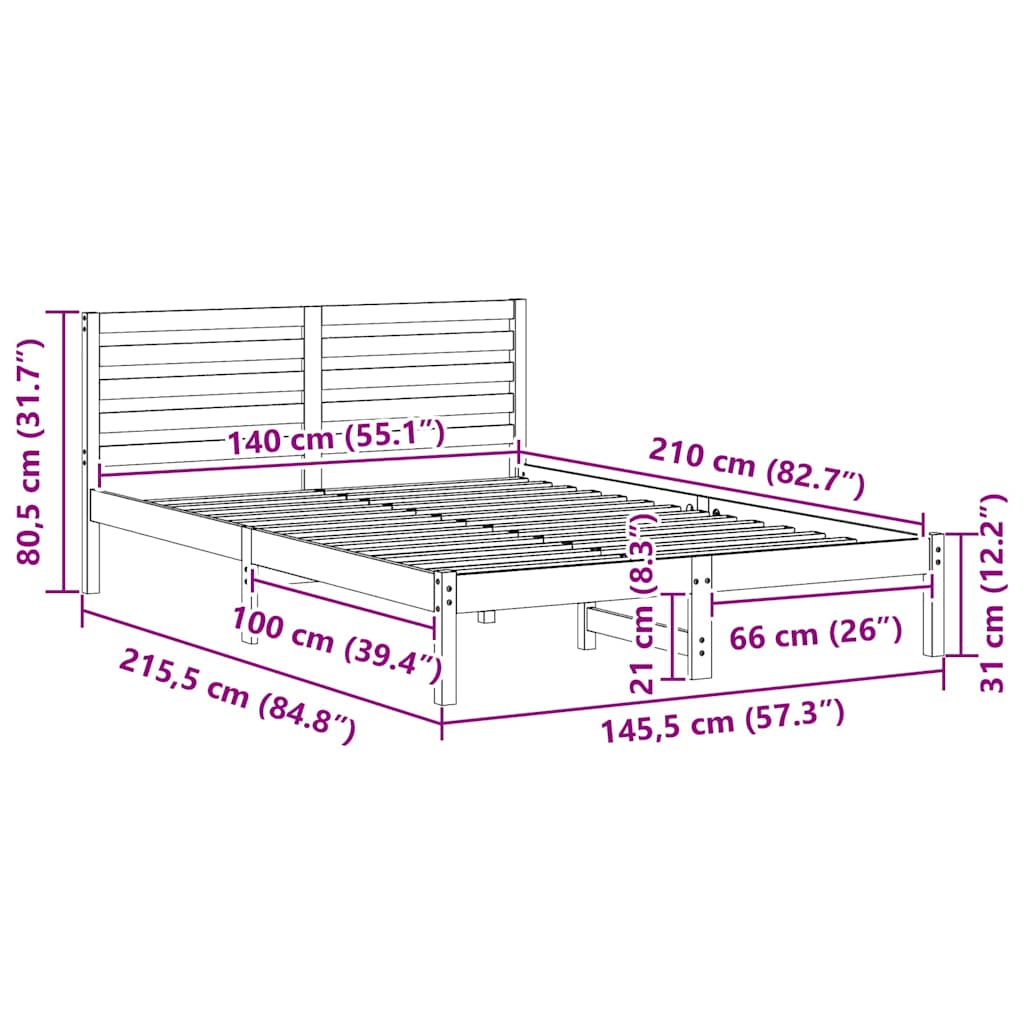 Cadre de lit Marron 140 x 210 cm Bois massif en pin - XIOS