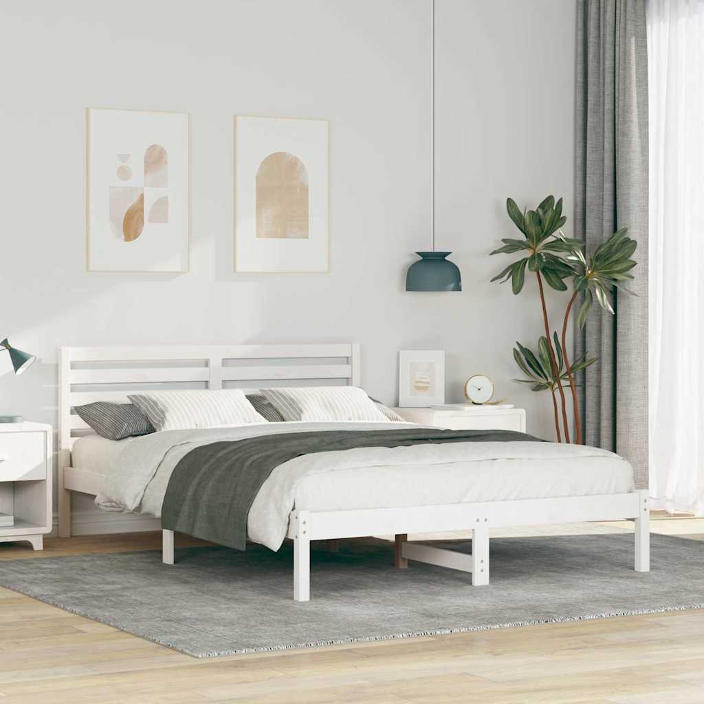 Cadre de lit avec tête de lit Blanc 140 x 210 cm Pin massif