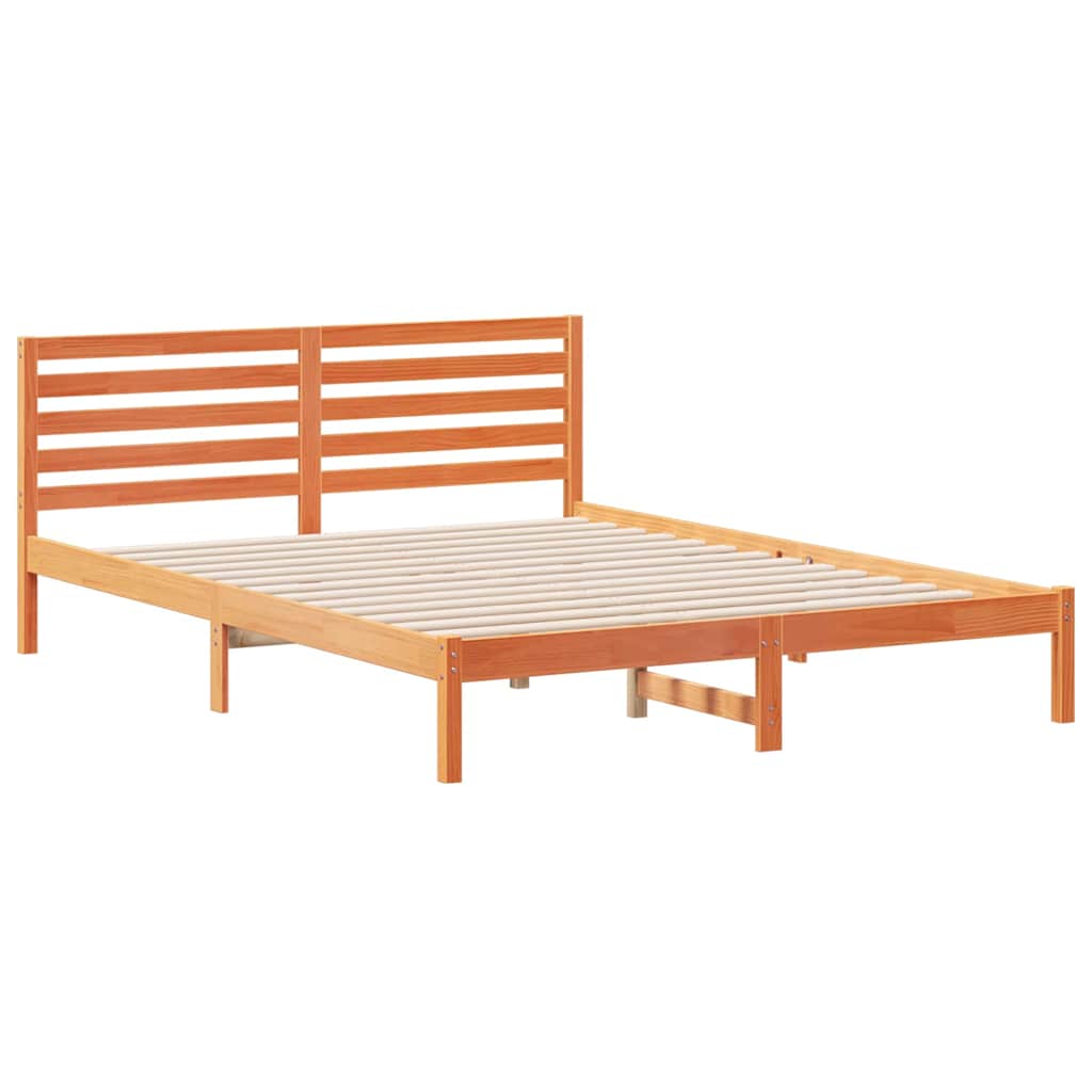 Cadre de lit avec tête de lit Brun cire 160 x 210 cm Pin massif