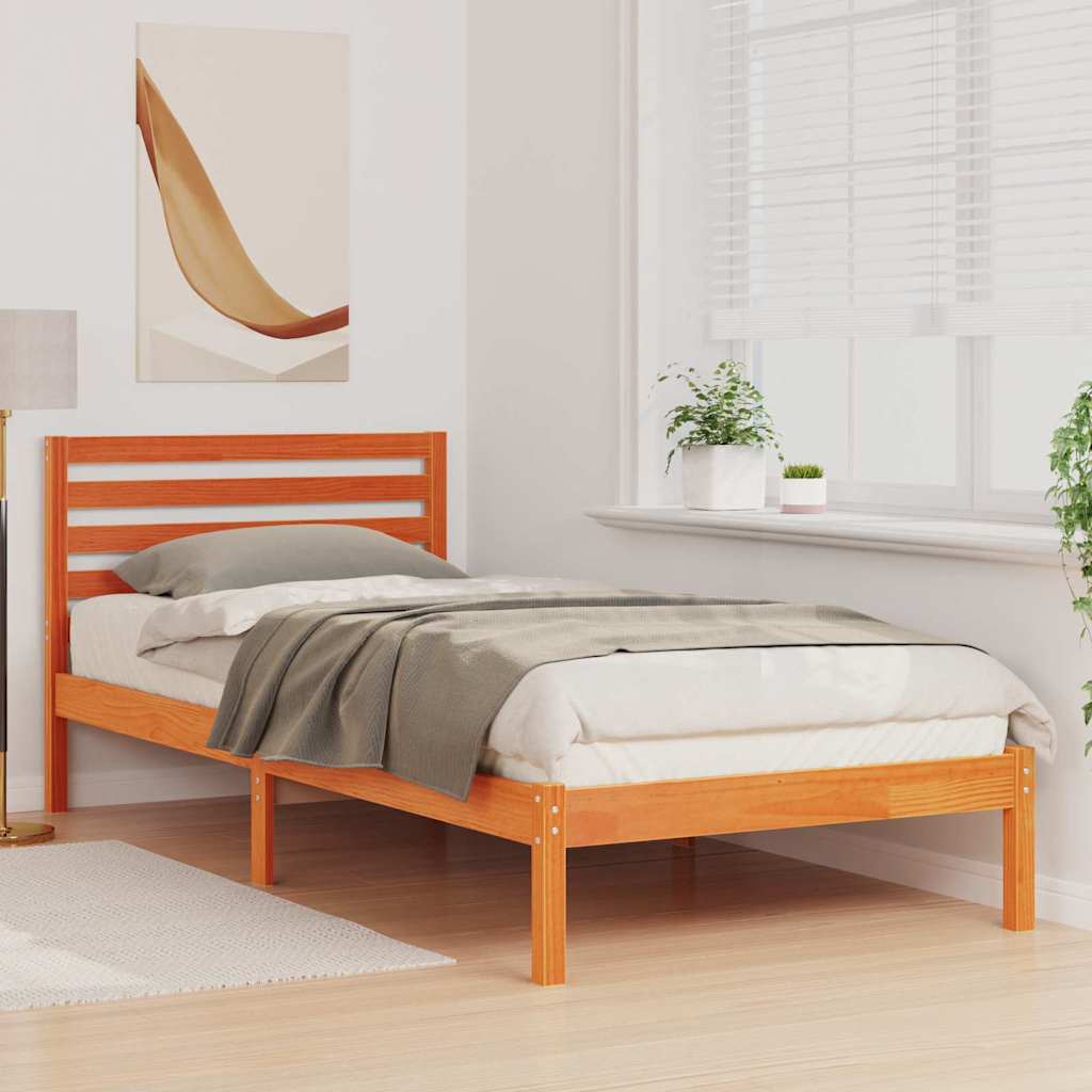 Cadre de lit avec tête de lit Brun cire 100 x 220 cm Pin massif - XIOS