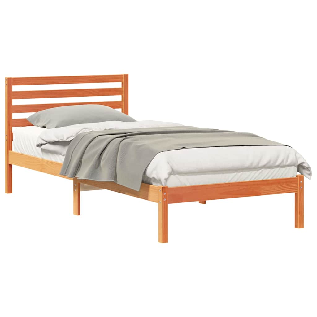 Cadre de lit avec tête de lit Brun cire 100 x 220 cm Pin massif - XIOS