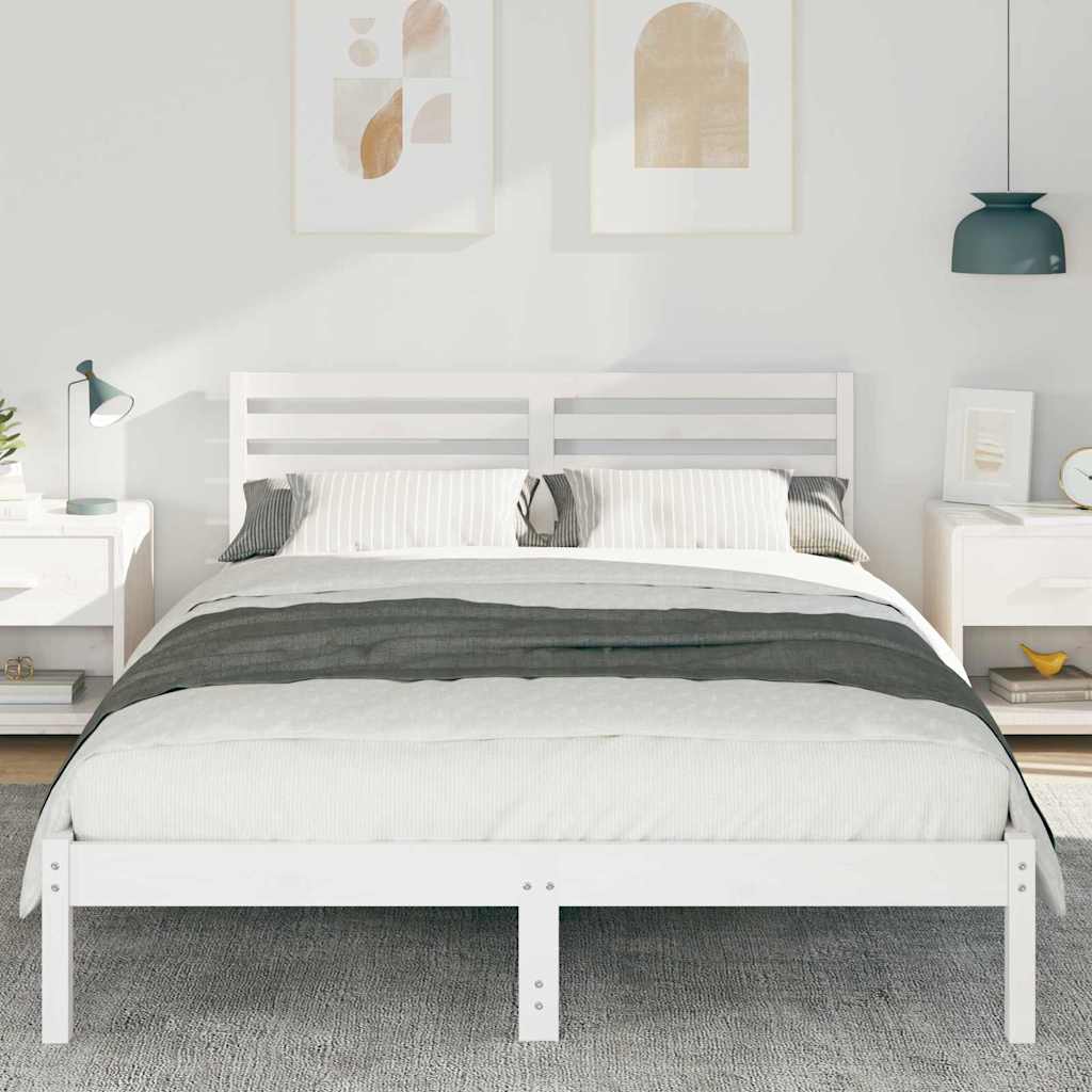Cadre de lit avec tête de lit Blanc 140 x 220 cm Pin massif