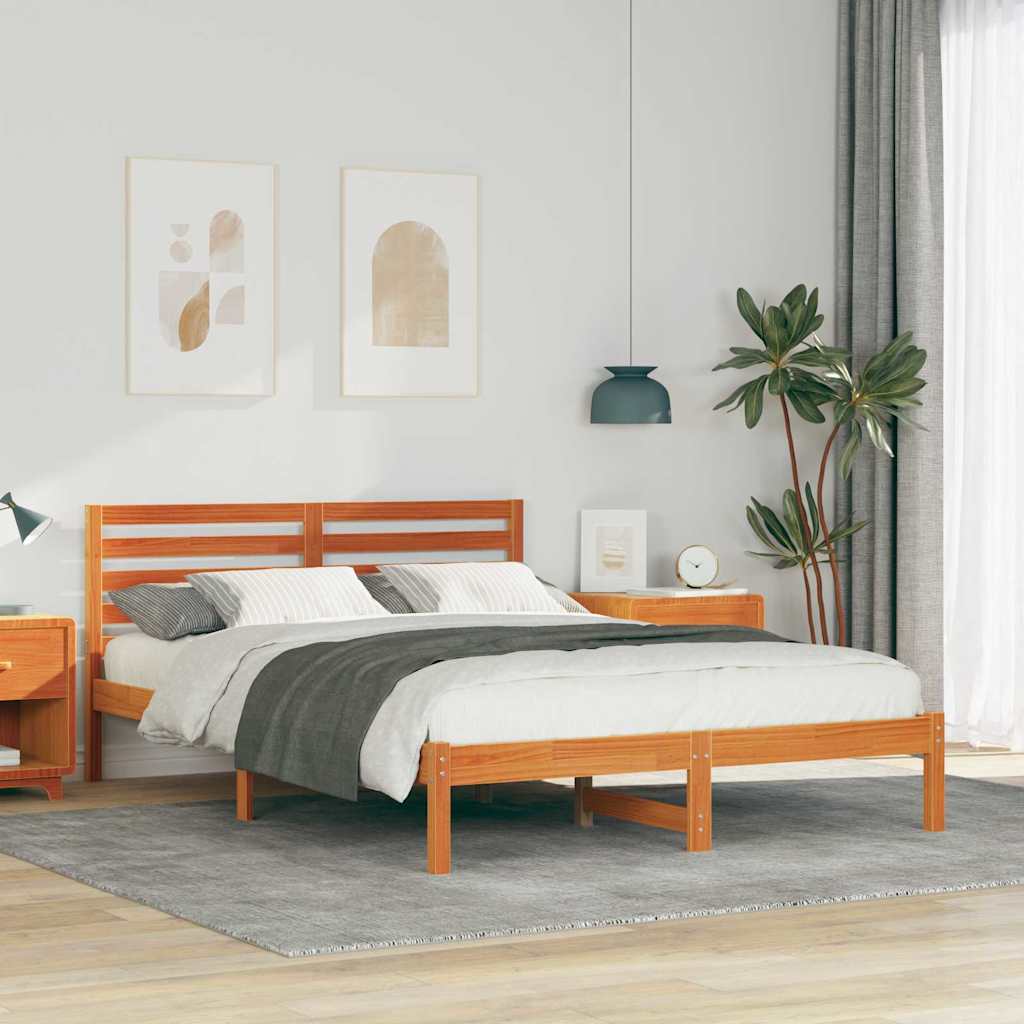 Cadre de lit avec tête de lit Brun cire 140 x 220 cm Pin massif