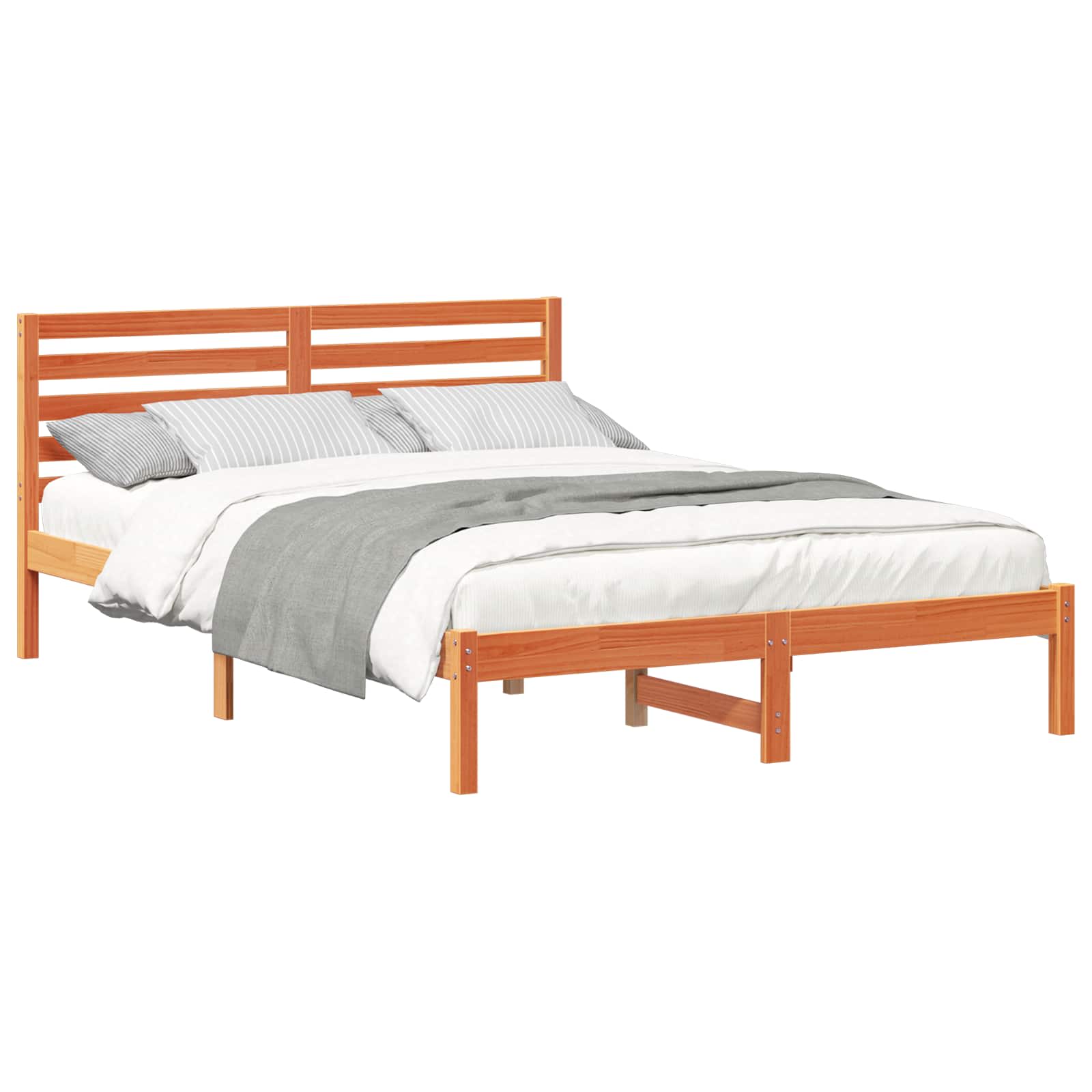 Cadre de lit avec tête de lit Brun cire 140 x 220 cm Pin massif