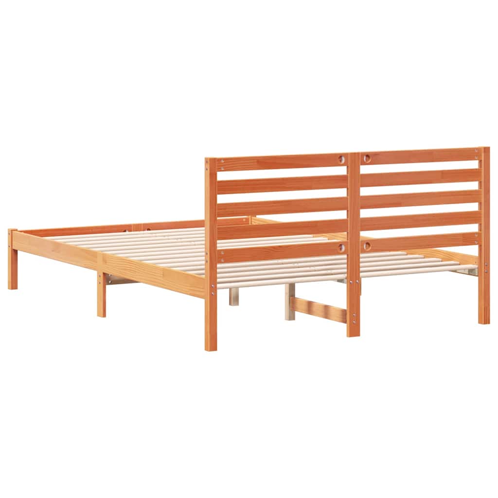 Cadre de lit avec tête de lit Brun cire 140 x 220 cm Pin massif