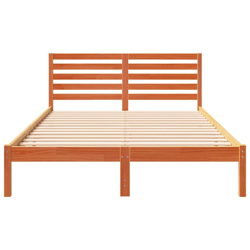 Cadre de lit avec tête de lit Brun cire 140 x 220 cm Pin massif