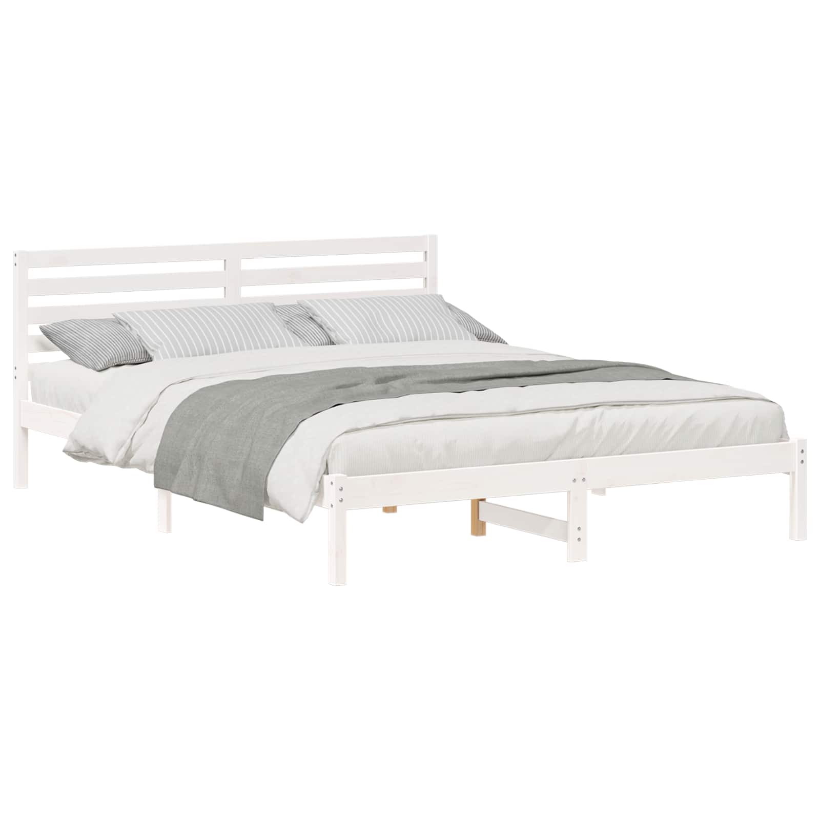 Cadre de lit avec tête de lit Blanc 160 x 220 cm Pin massif