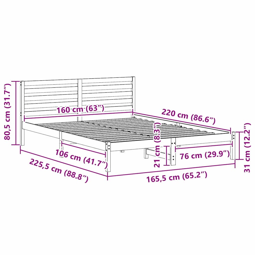 Cadre de lit Blanc 160 x 220 cm Bois massif en pin - XIOS