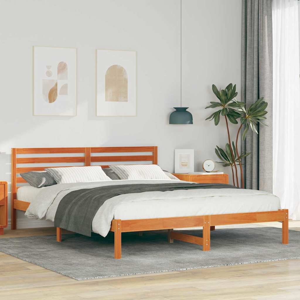 Cadre de lit avec tête de lit Brun cire 160 x 220 cm Pin massif
