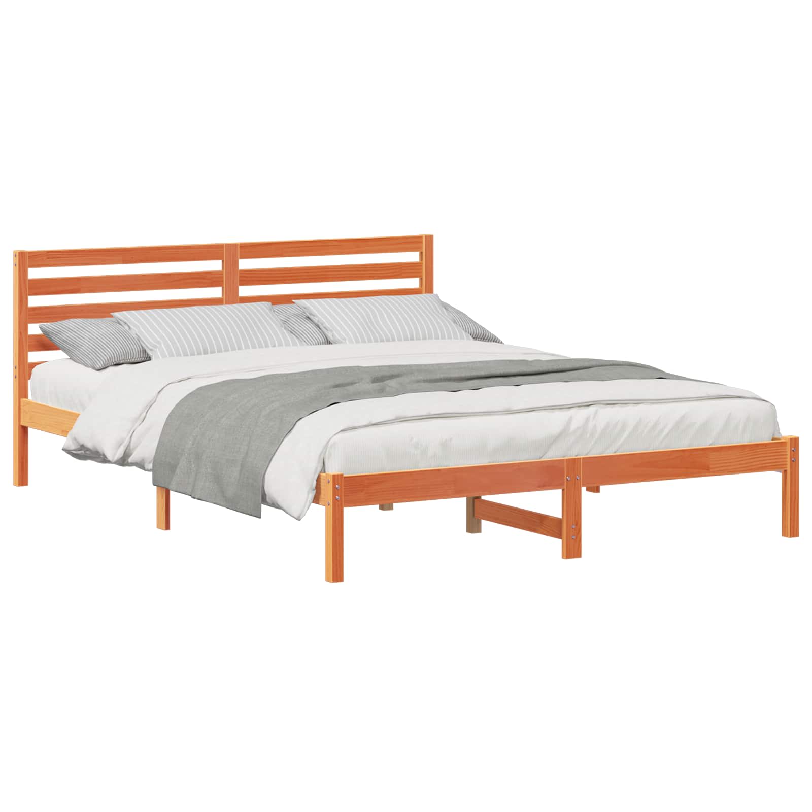 Cadre de lit avec tête de lit Brun cire 160 x 220 cm Pin massif
