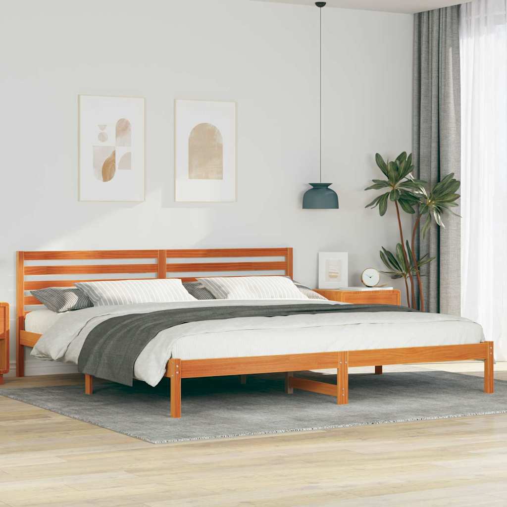 Cadre de lit avec tête de lit Brun cire 200 x 220 cm Pin massif