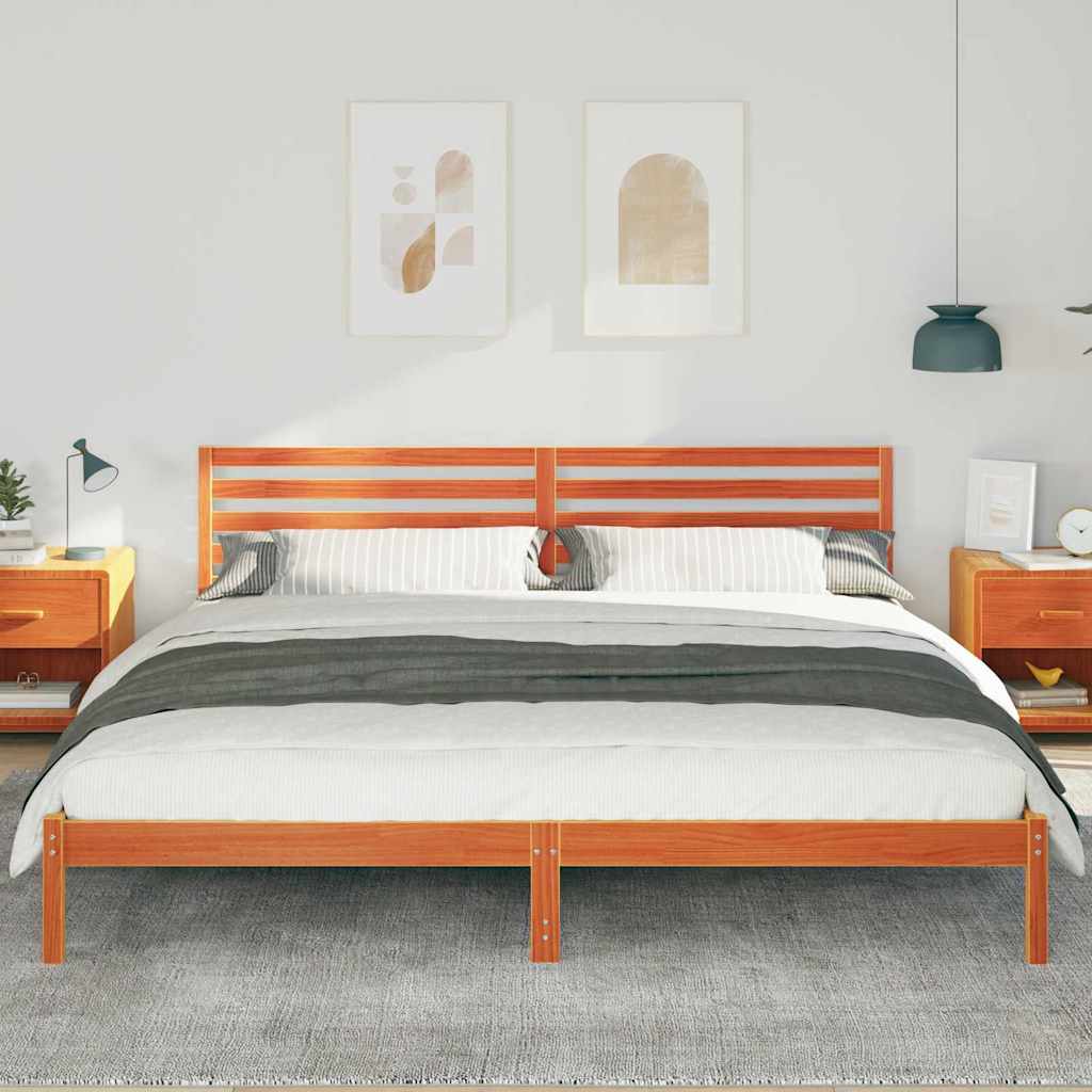 Cadre de lit avec tête de lit Brun cire 200 x 220 cm Pin massif - XIOS
