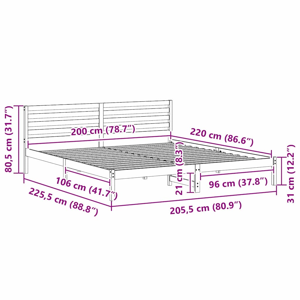Cadre de lit avec tête de lit Brun cire 200 x 220 cm Pin massif - XIOS