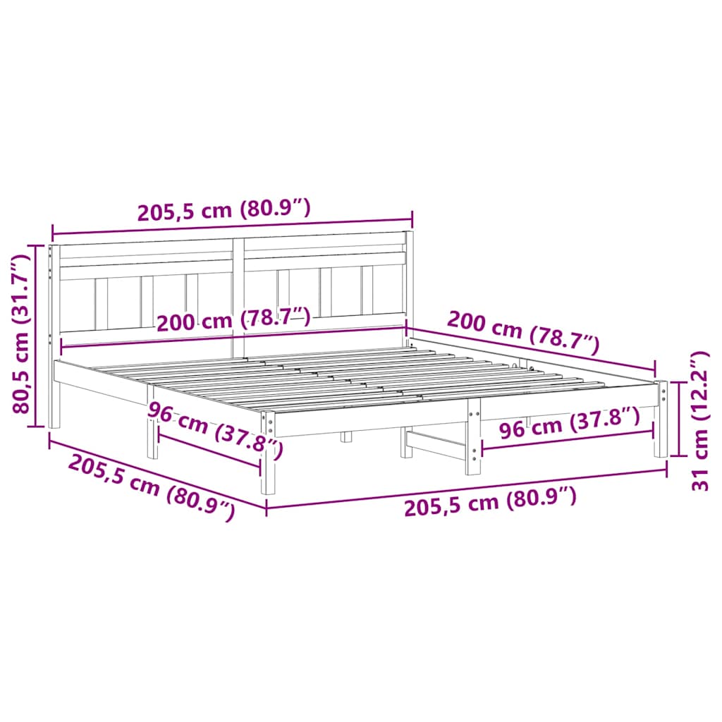 Cadre de lit Blanc 200 x 200 cm Pin massif - XIOS