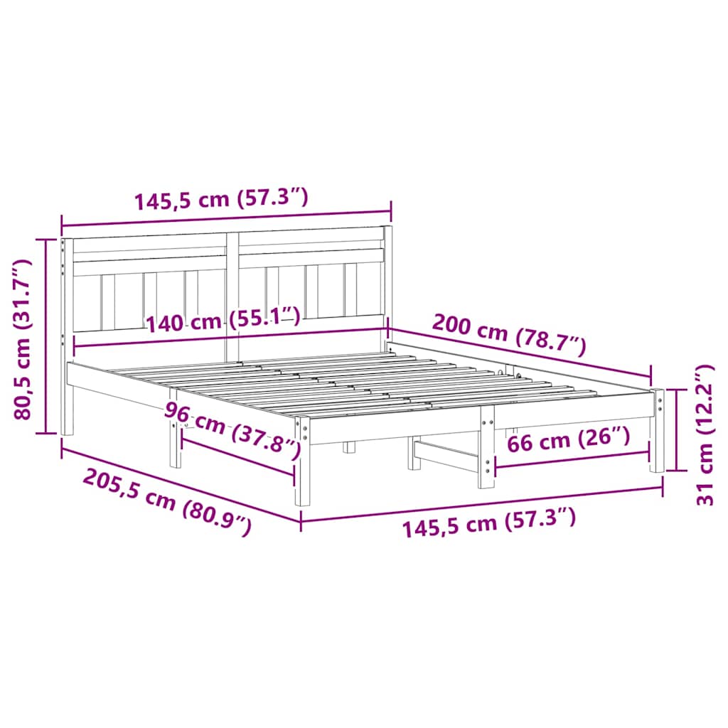 Cadre de lit avec tête de lit Marron Bois massif en pin - XIOS
