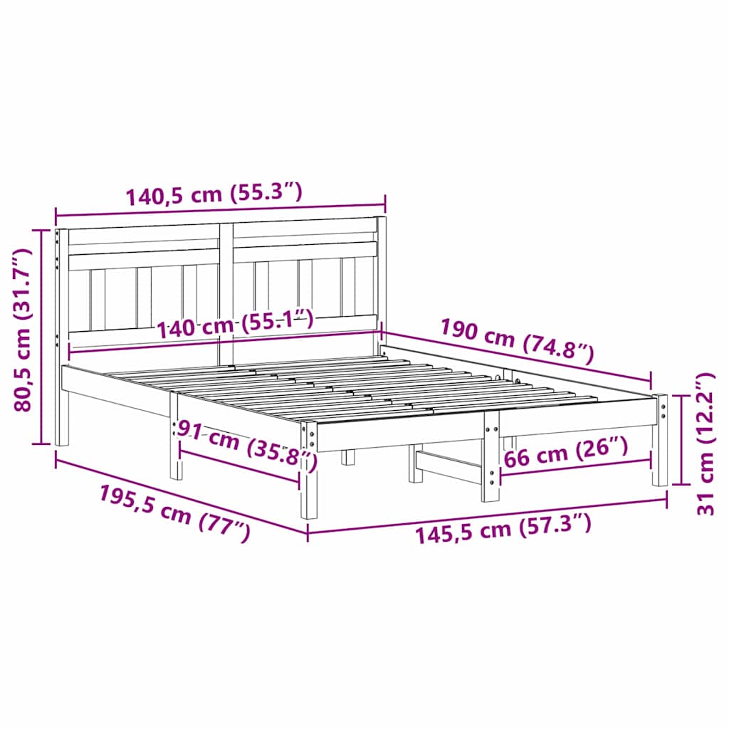 Cadre de lit Marron 140 x 190 cm Pin massif - XIOS