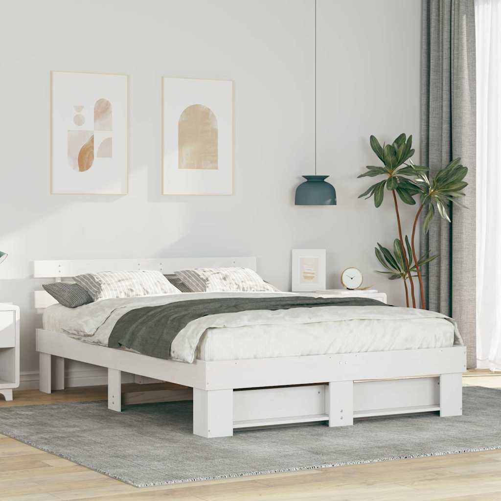 Cadre de lit avec tête de lit Blanc 160 x 200 cm Pin massif - XIOS