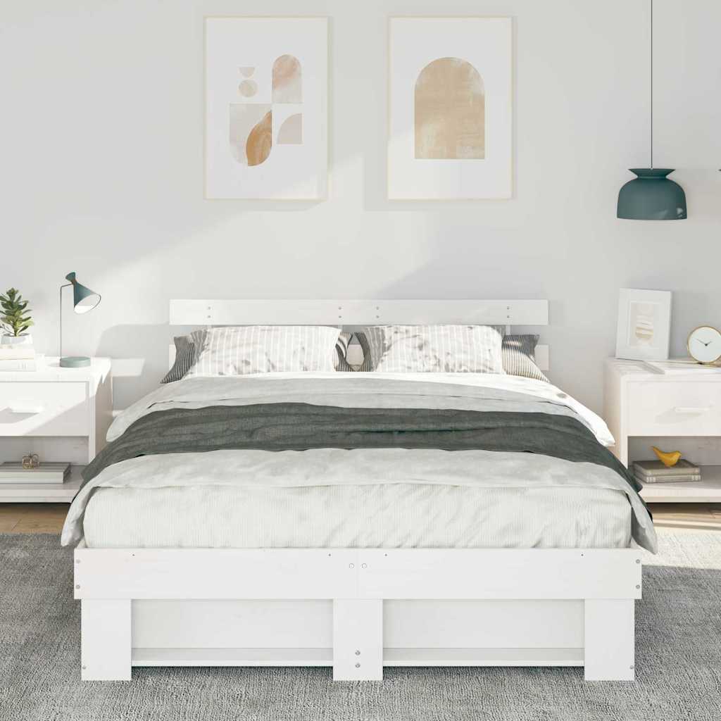Cadre de lit avec tête de lit Blanc 160 x 200 cm Pin massif - XIOS