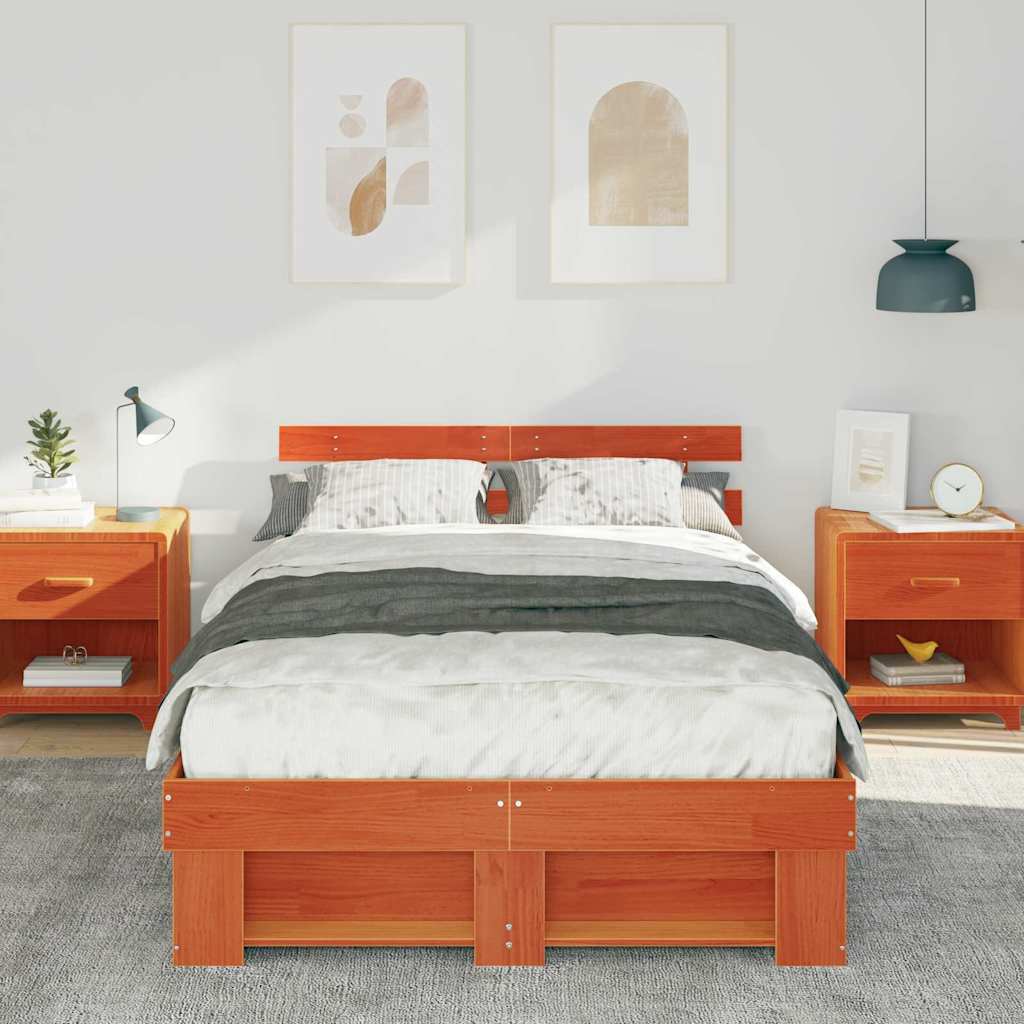 Cadre de lit Marron cire 140 x 190 cm Bois massif en pin - XIOS