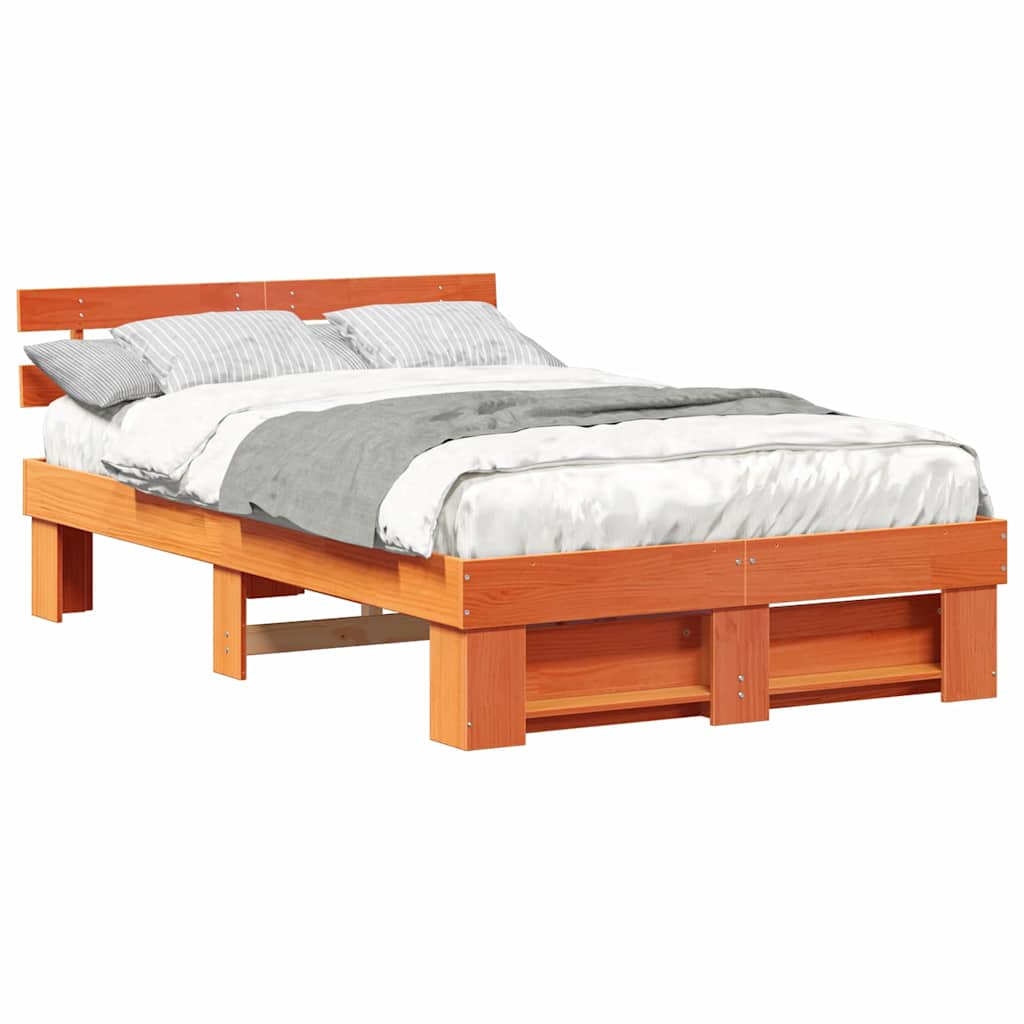 Cadre de lit Marron cire 140 x 190 cm Bois massif en pin - XIOS