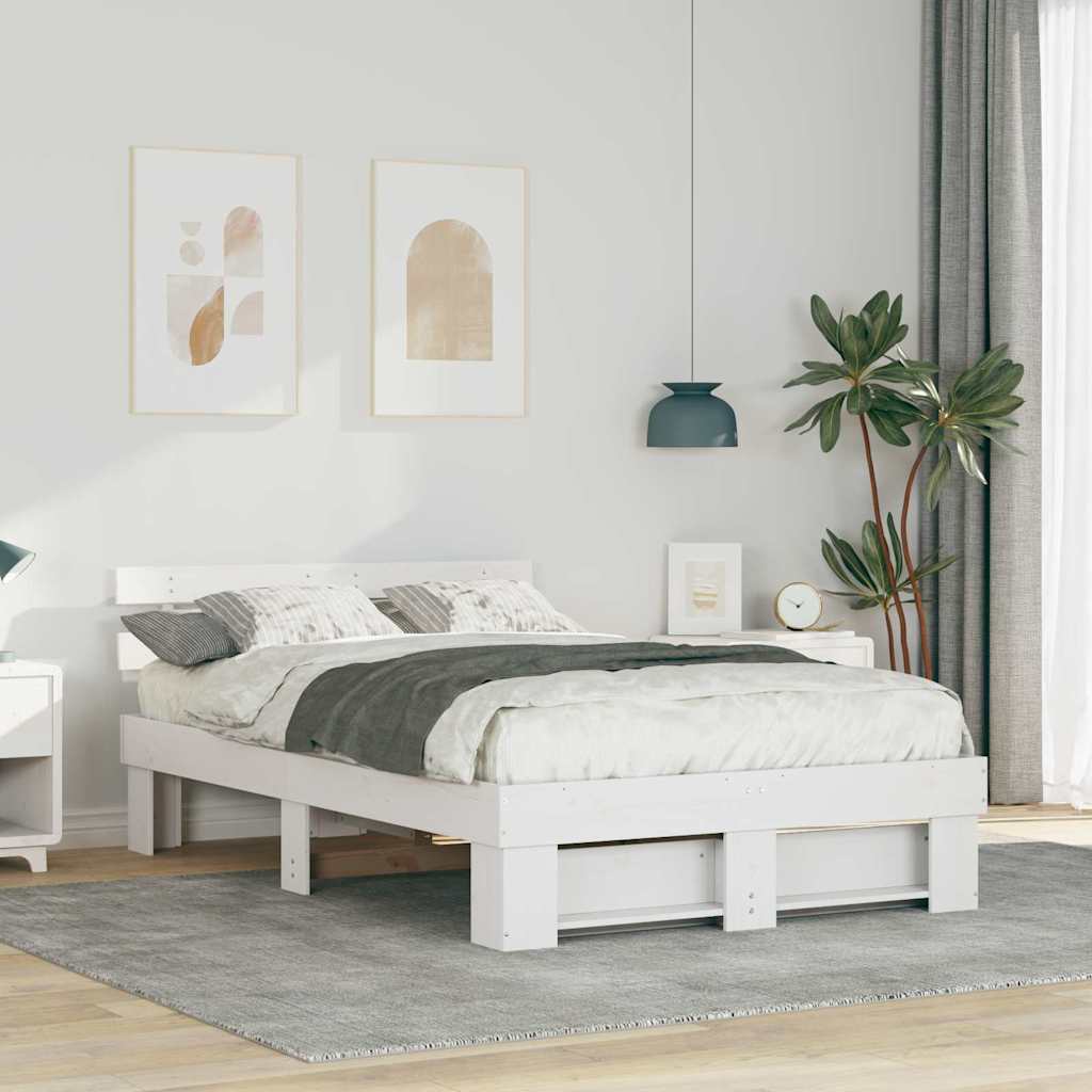Cadre de lit avec tête de lit Blanc 135 x 190 cm Pin massif