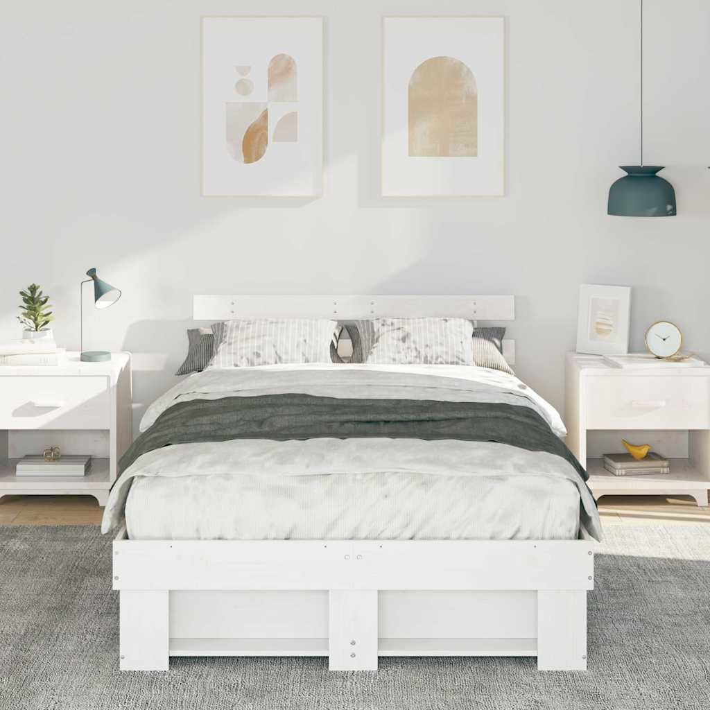 Cadre de lit avec tête de lit Blanc 135 x 190 cm Pin massif